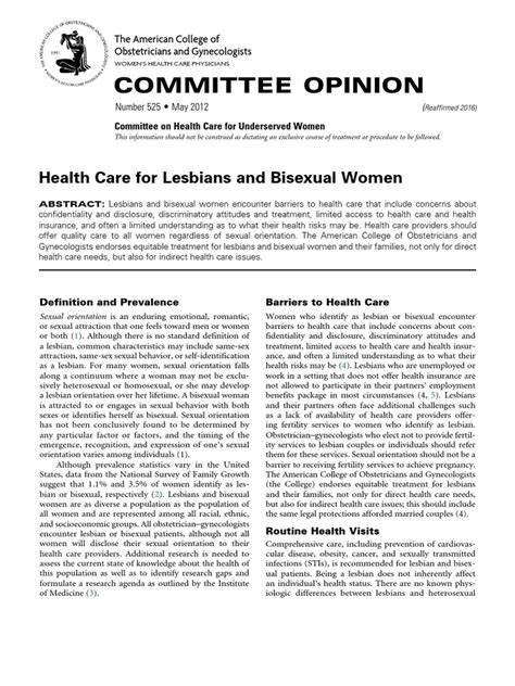 Health Care for Lesbians and Bisexual Women